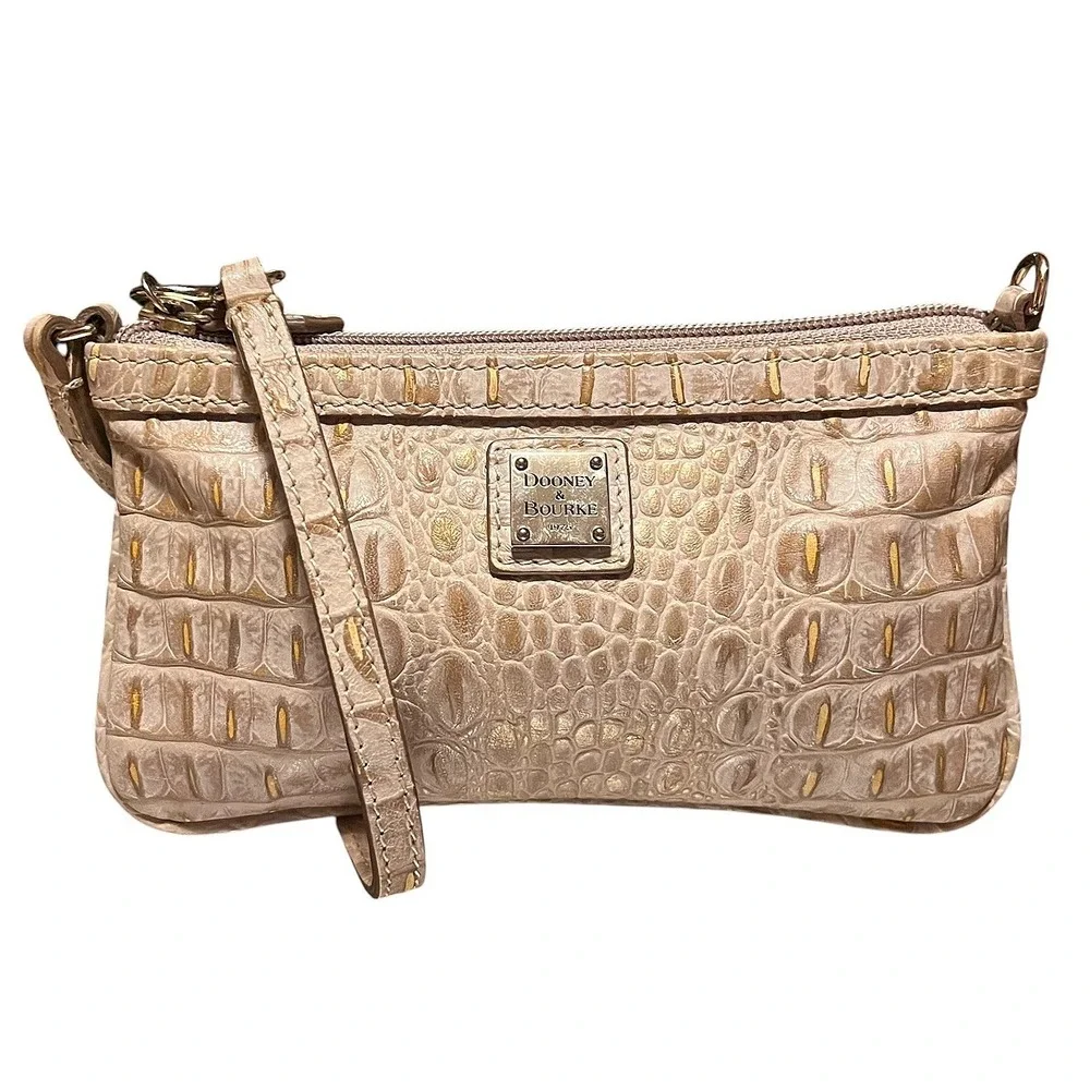 Dooney & Bourke Beige Crocodile Embossed Leather Wristlet Small Bag - Picture 1 of 11